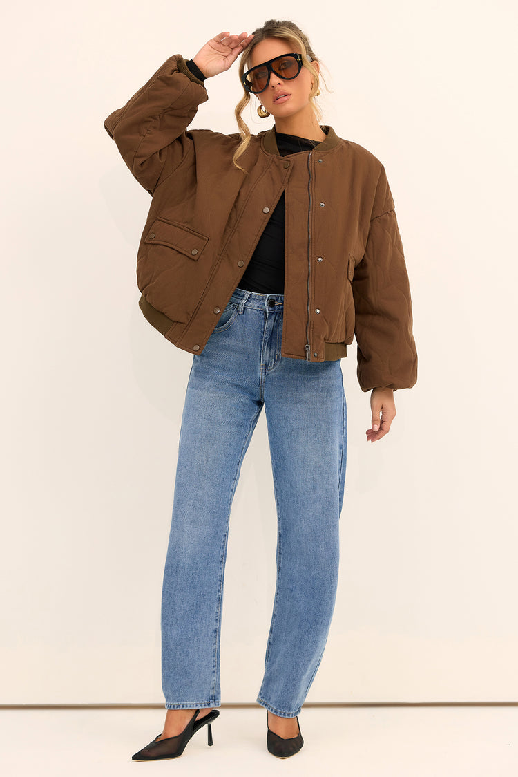 Aspen Drift Woven Bomber Jacket - Brown