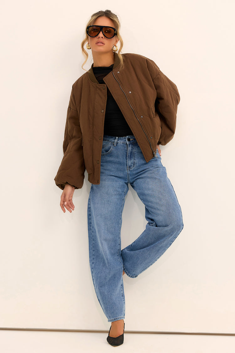 Aspen Drift Woven Bomber Jacket - Brown