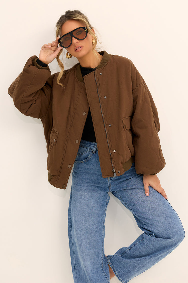 Aspen Drift Woven Bomber Jacket - Brown