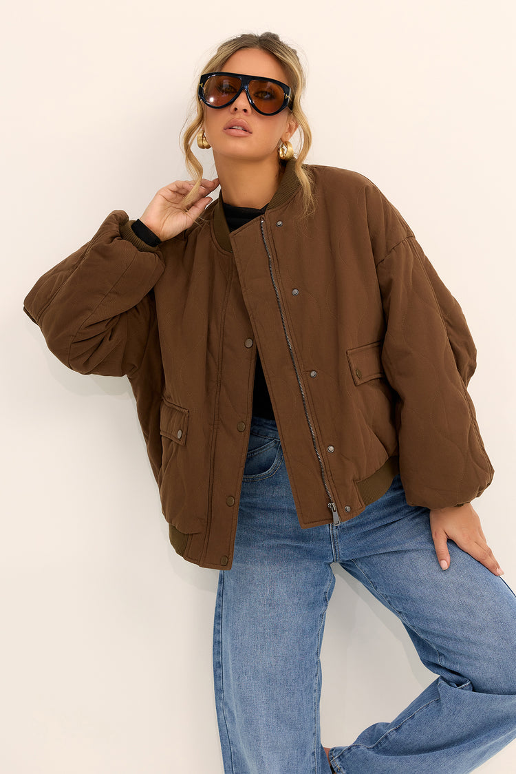 Aspen Drift Woven Bomber Jacket - Brown