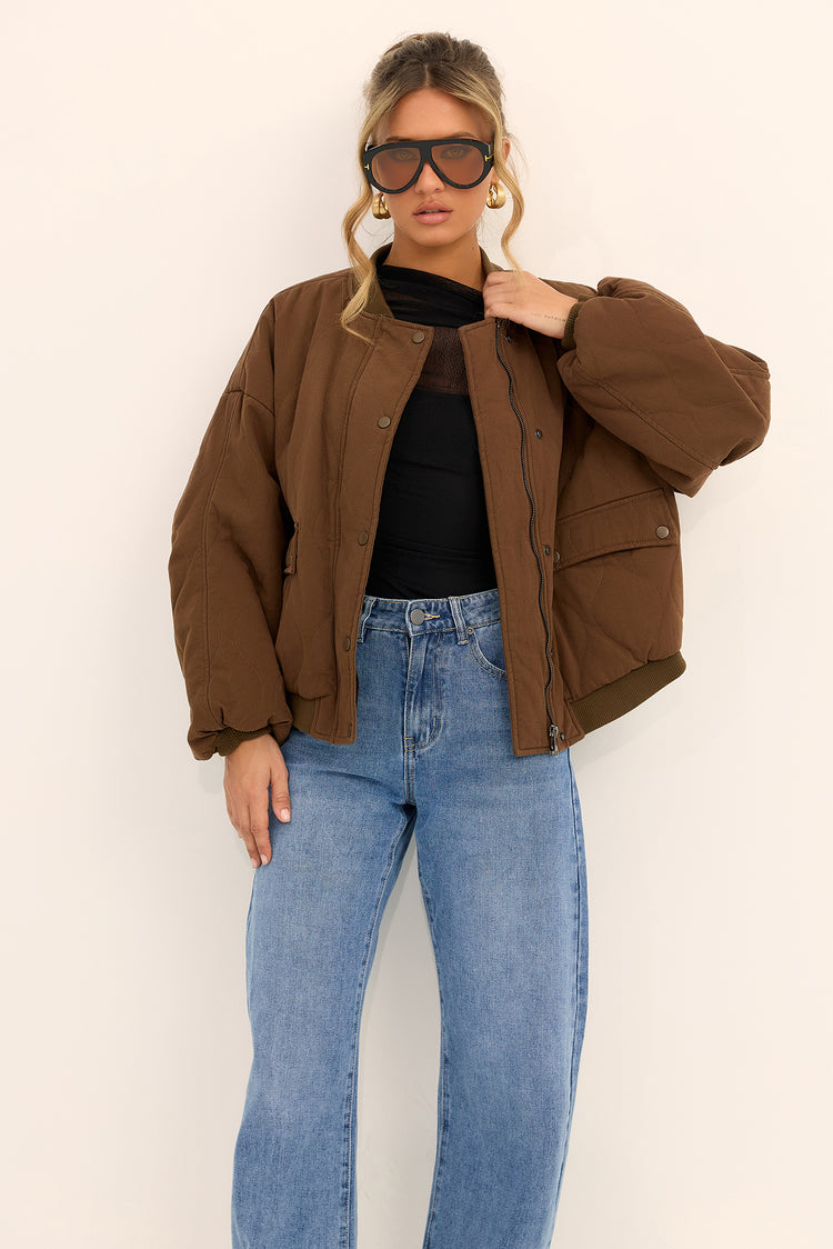 Aspen Drift Woven Bomber Jacket - Brown