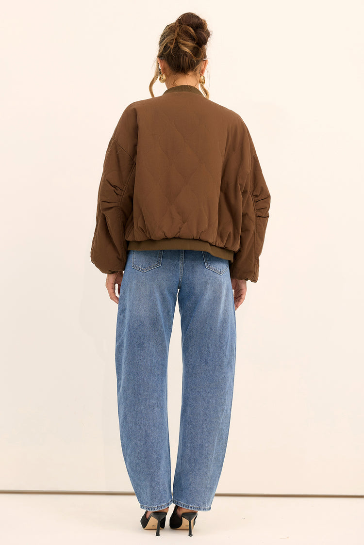 Aspen Drift Woven Bomber Jacket - Brown