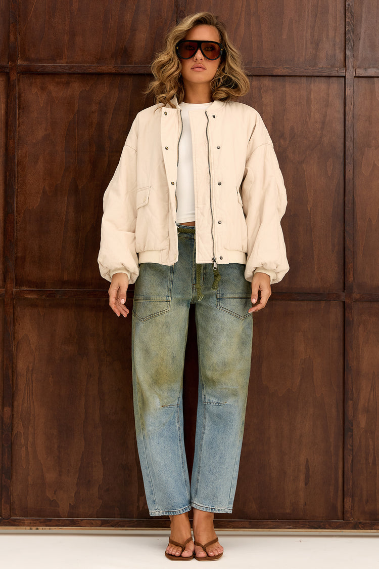 Aspen Drift Woven Bomber Jacket - Oat