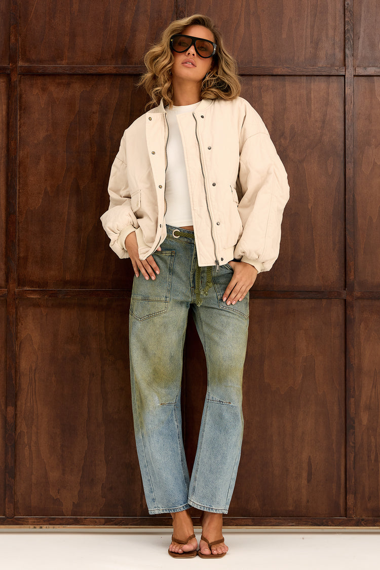 Aspen Drift Woven Bomber Jacket - Oat