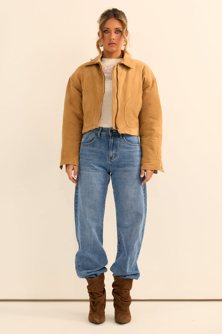The Sienna Vegan Suede Cropped Jacket - Camel