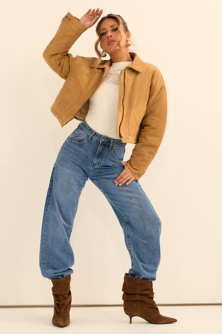 The Sienna Vegan Suede Cropped Jacket - Camel