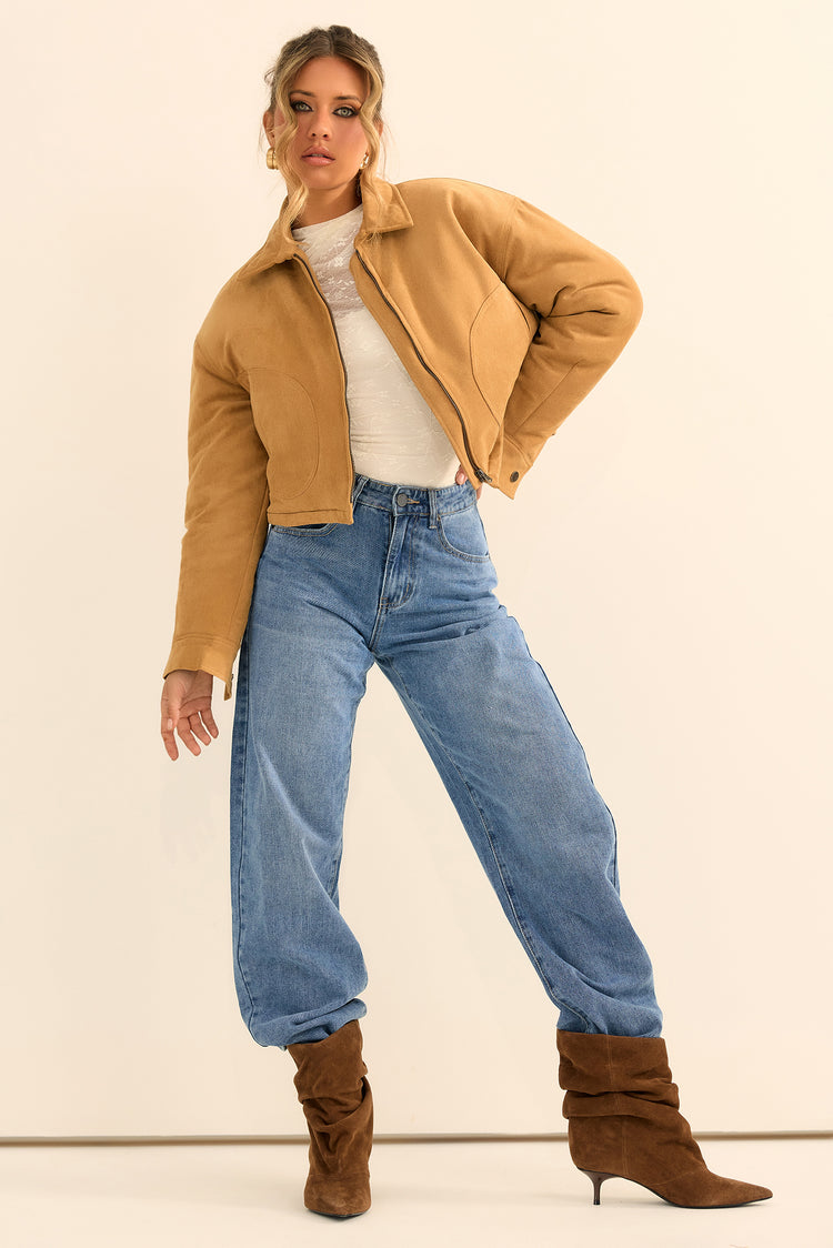 The Sienna Vegan Suede Cropped Jacket - Camel