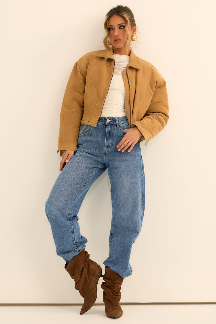 The Sienna Vegan Suede Cropped Jacket - Camel