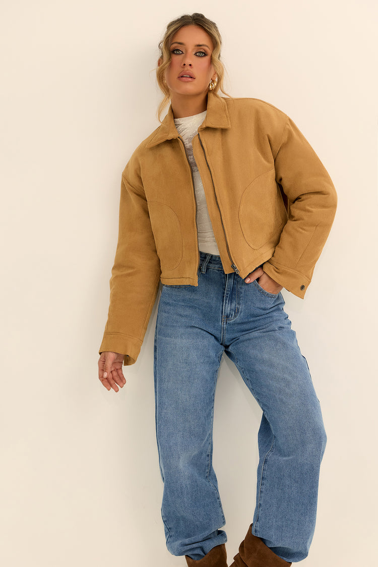 The Sienna Vegan Suede Cropped Jacket - Camel