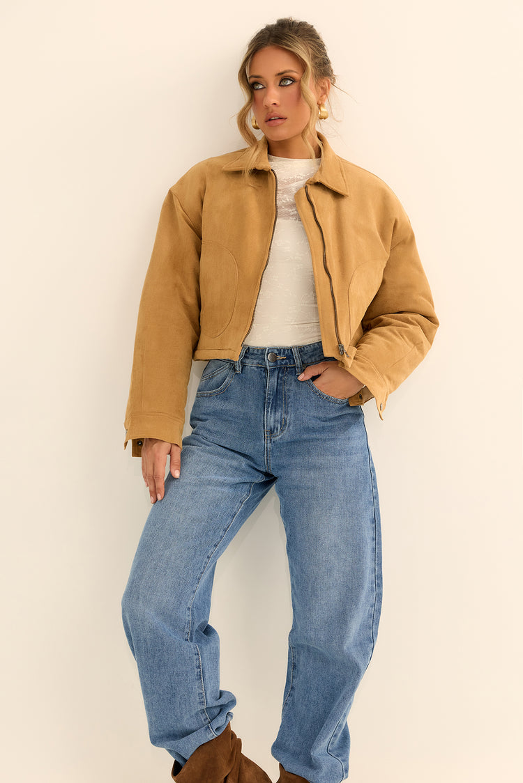 The Sienna Vegan Suede Cropped Jacket - Camel