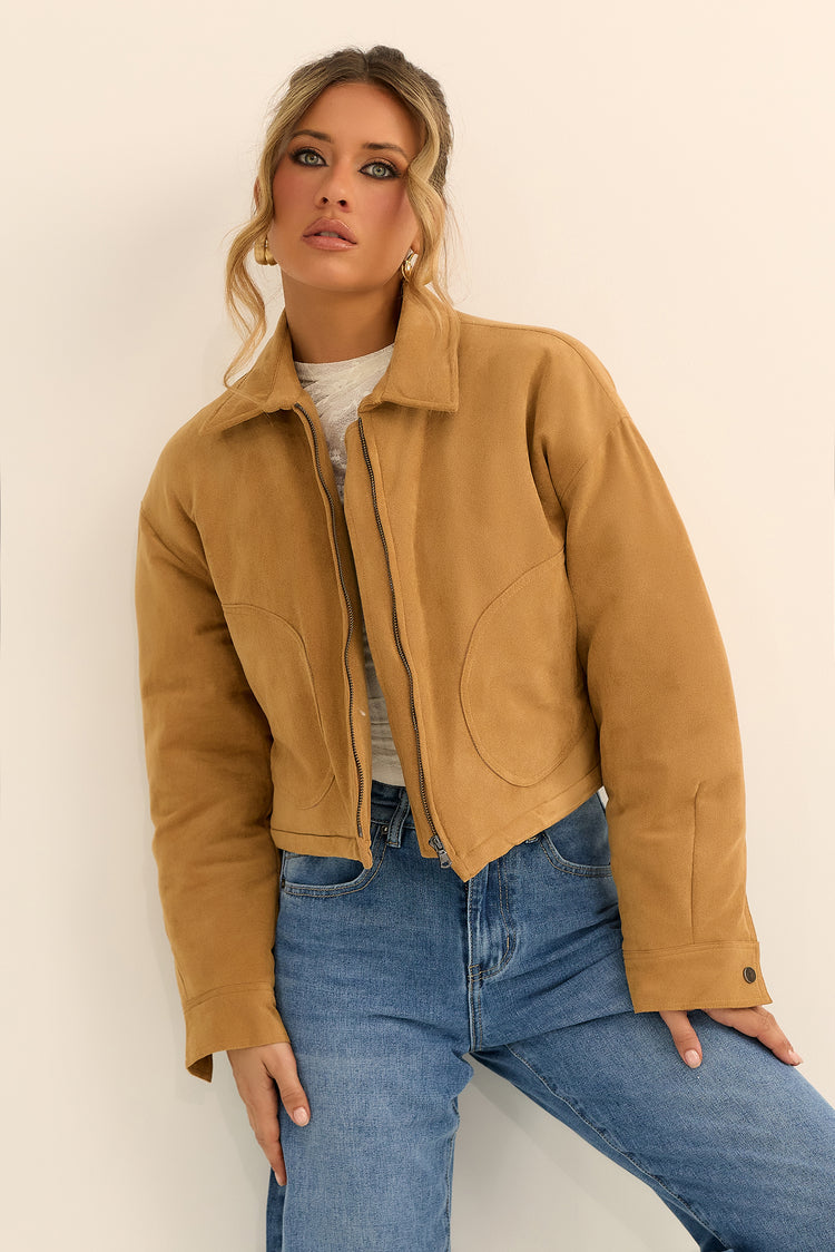 The Sienna Vegan Suede Cropped Jacket - Camel