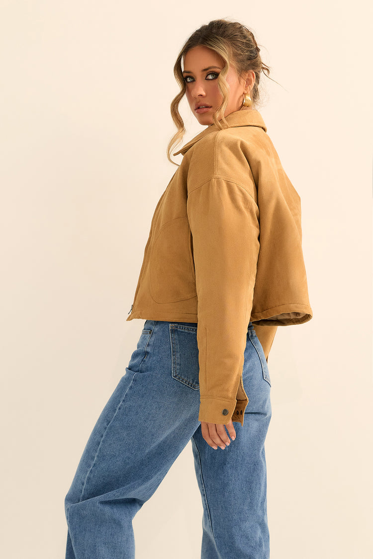 The Sienna Vegan Suede Cropped Jacket - Camel