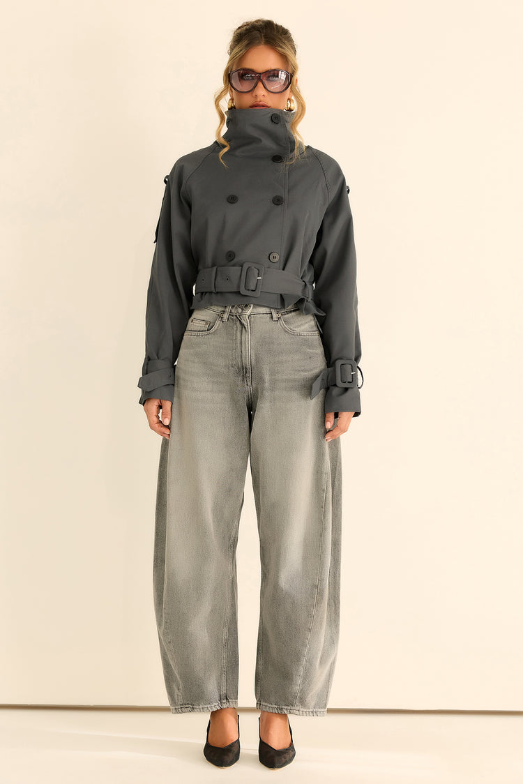 The City Eclipse Woven Cropped Trench - Grey