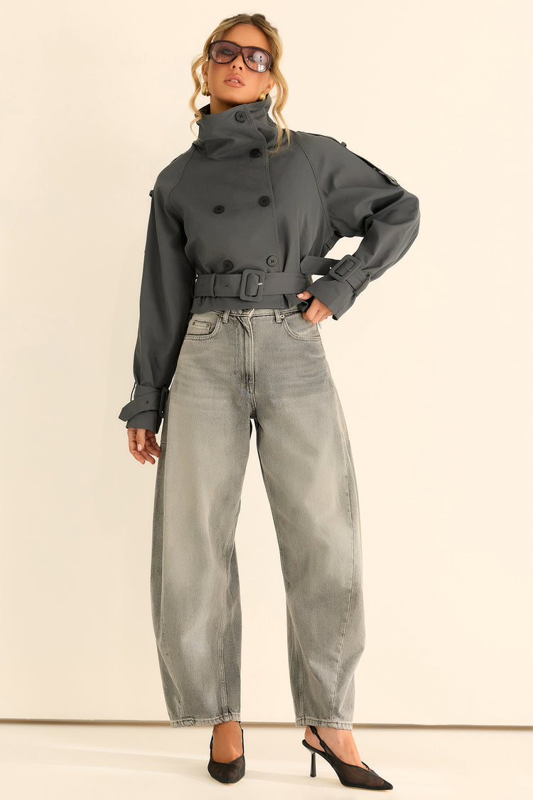The City Eclipse Woven Cropped Trench - Grey