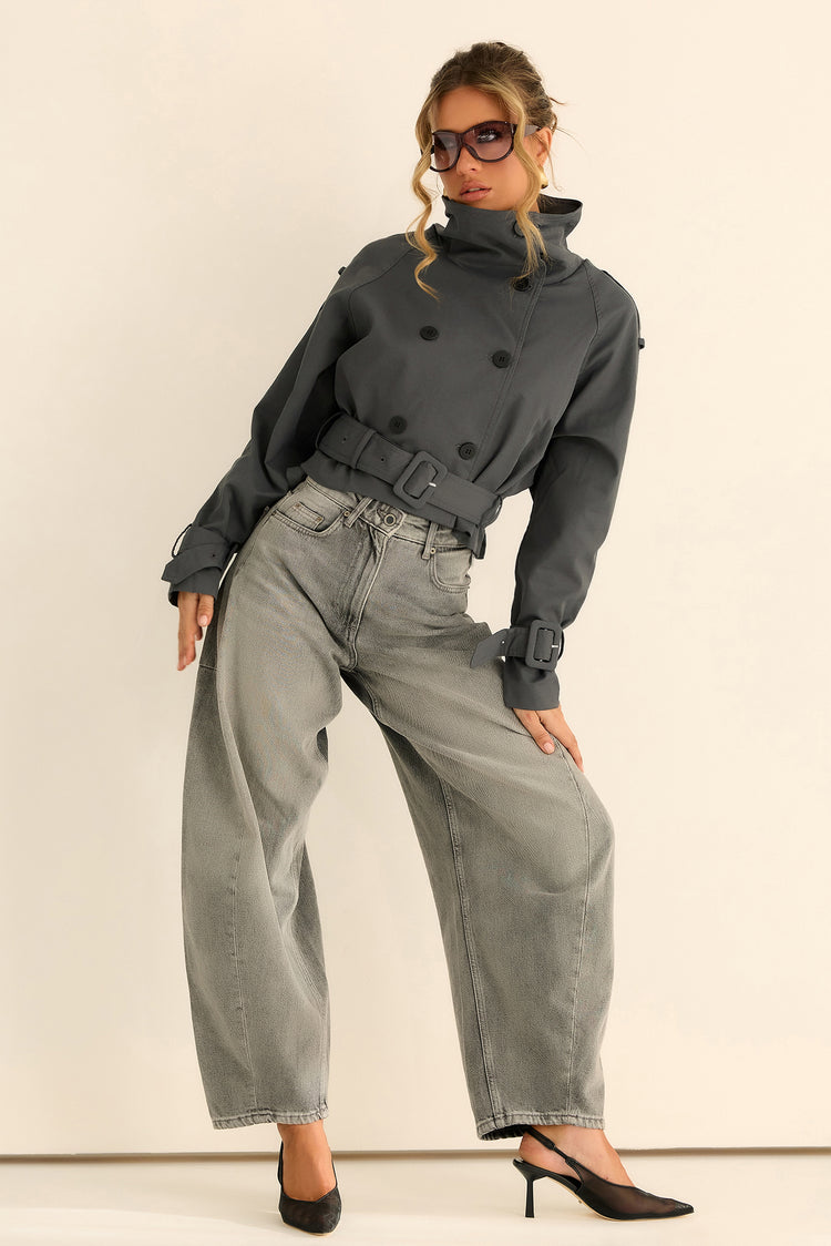 The City Eclipse Woven Cropped Trench - Grey