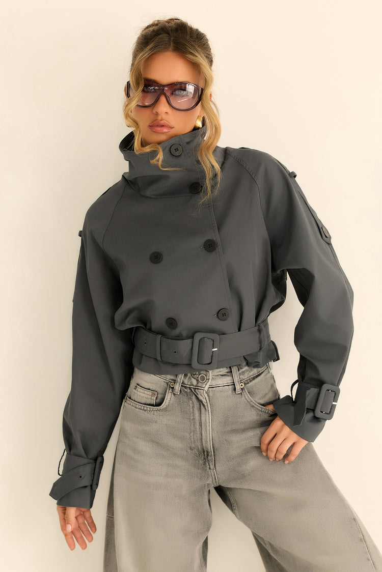 The City Eclipse Woven Cropped Trench - Grey