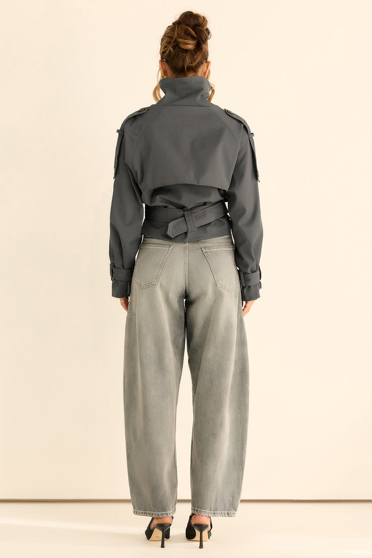 The City Eclipse Woven Cropped Trench - Grey