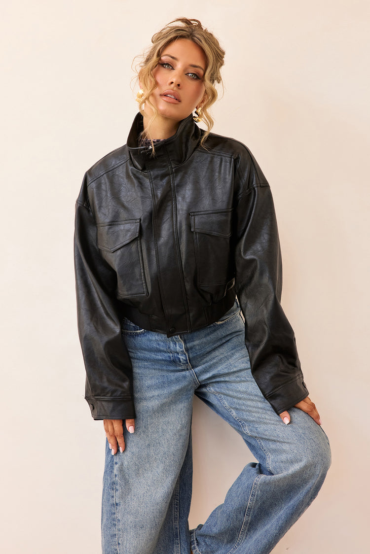 Midnight Form Vegan Leather Jacket - Black-OUTERWEARS