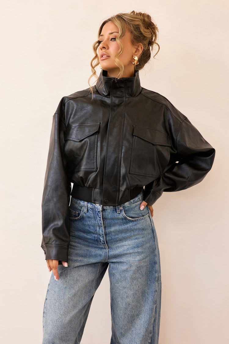 Midnight Form Vegan Leather Jacket - Black-OUTERWEARS