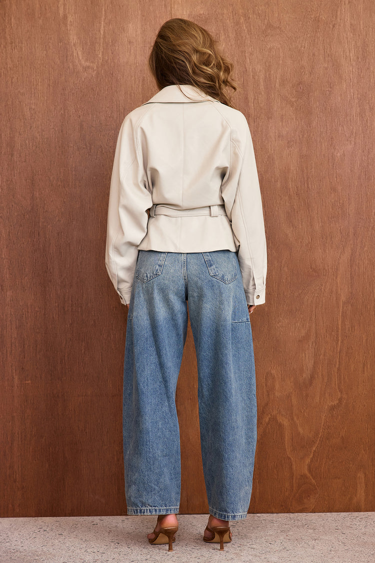 Sculpted Ease Vegan Leather Jacket - Beige-OUTERWEARS
