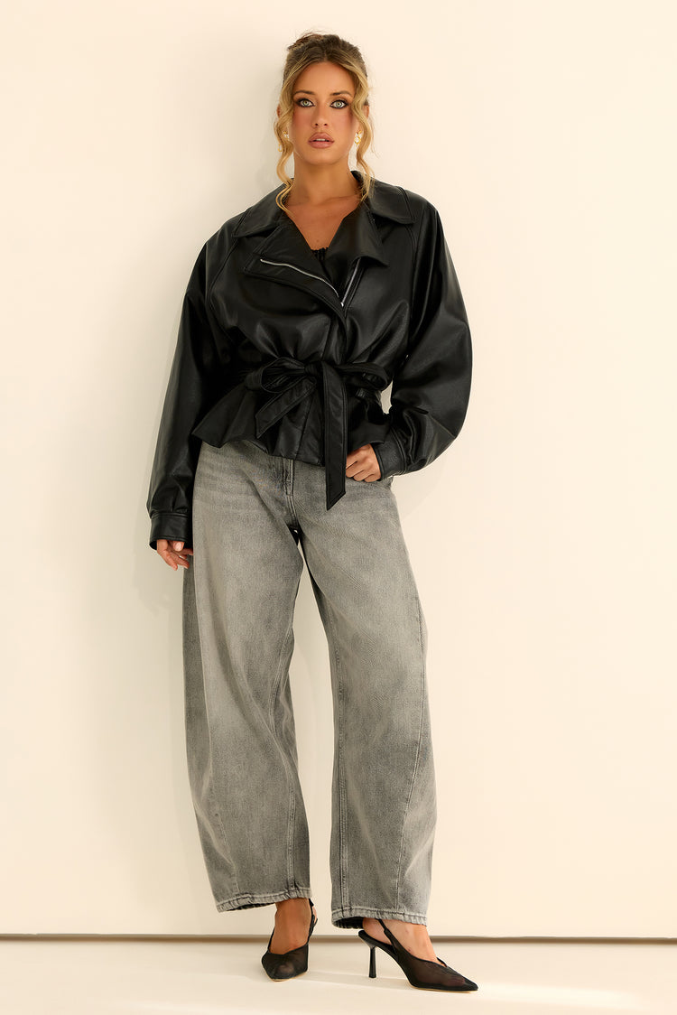 Sculpted Ease Vegan Leather Jacket - Black