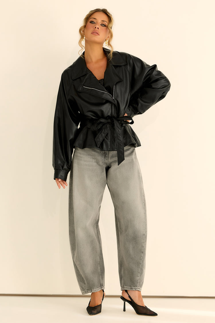Sculpted Ease Vegan Leather Jacket - Black