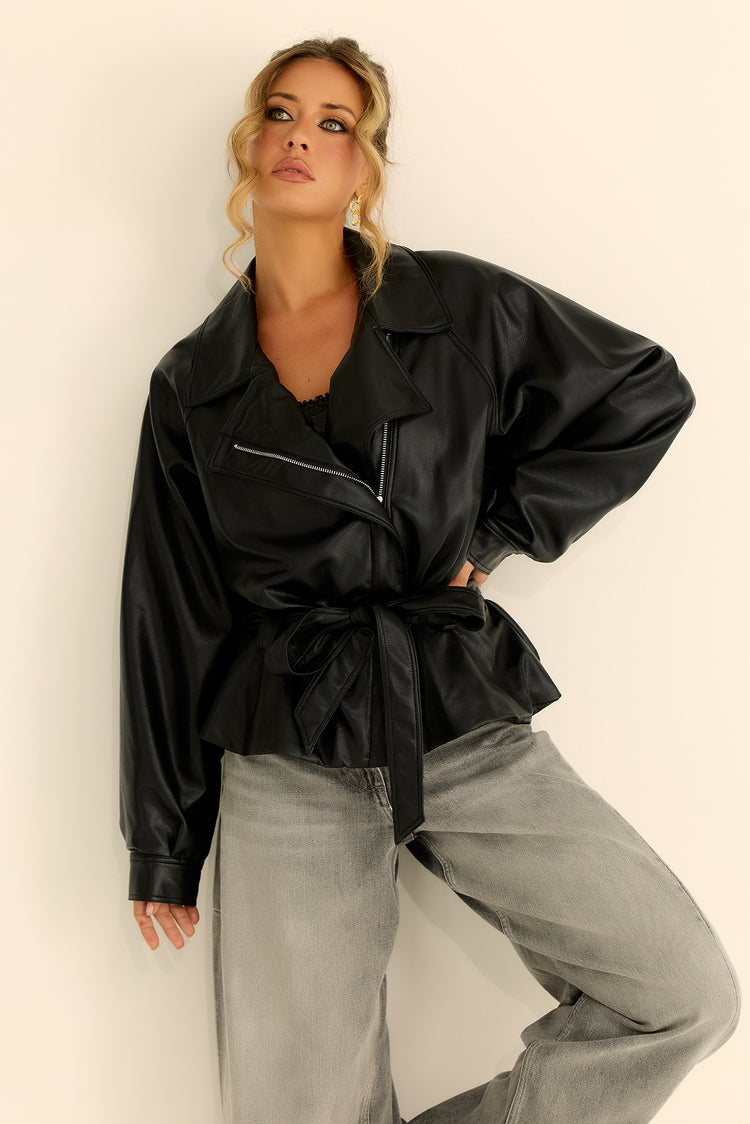 Sculpted Ease Vegan Leather Jacket - Black