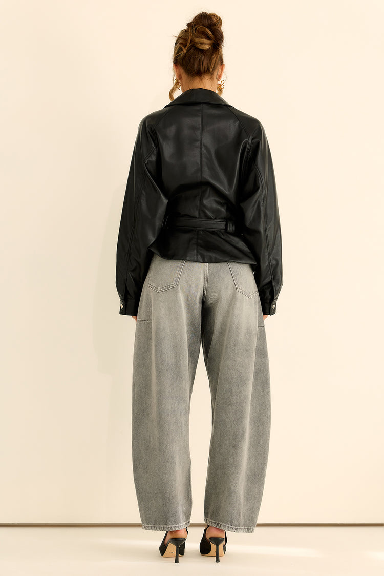 Sculpted Ease Vegan Leather Jacket - Black