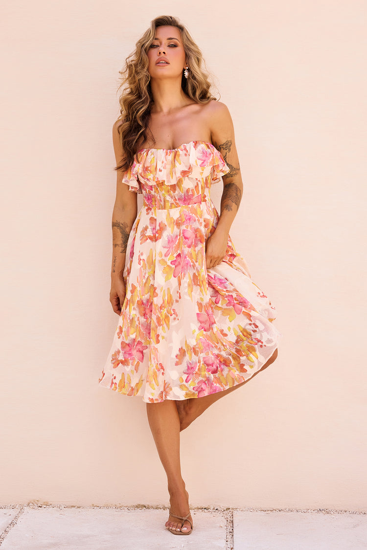 See Me Around Chiffon Midi Dress - Beige
