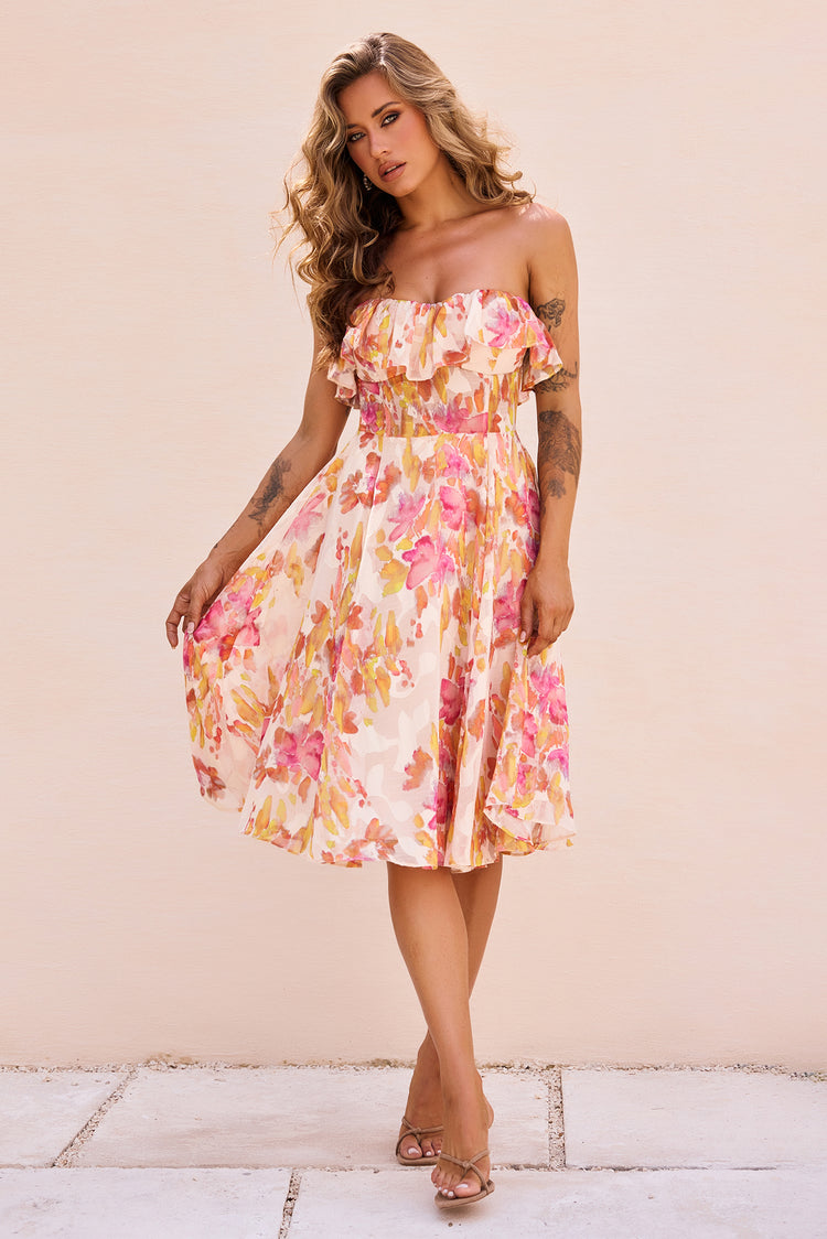 See Me Around Chiffon Midi Dress - Beige