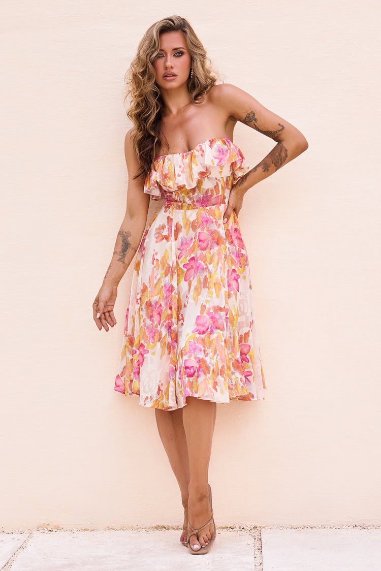 See Me Around Chiffon Midi Dress - Beige
