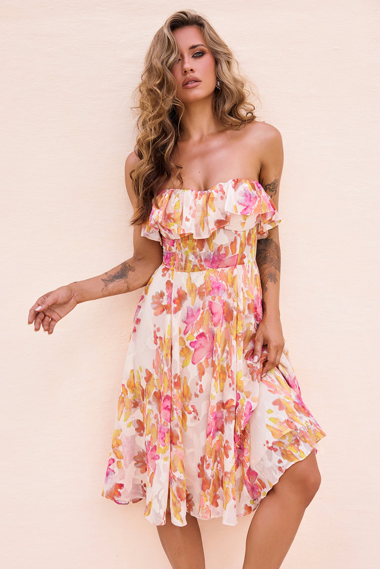 See Me Around Chiffon Midi Dress - Beige