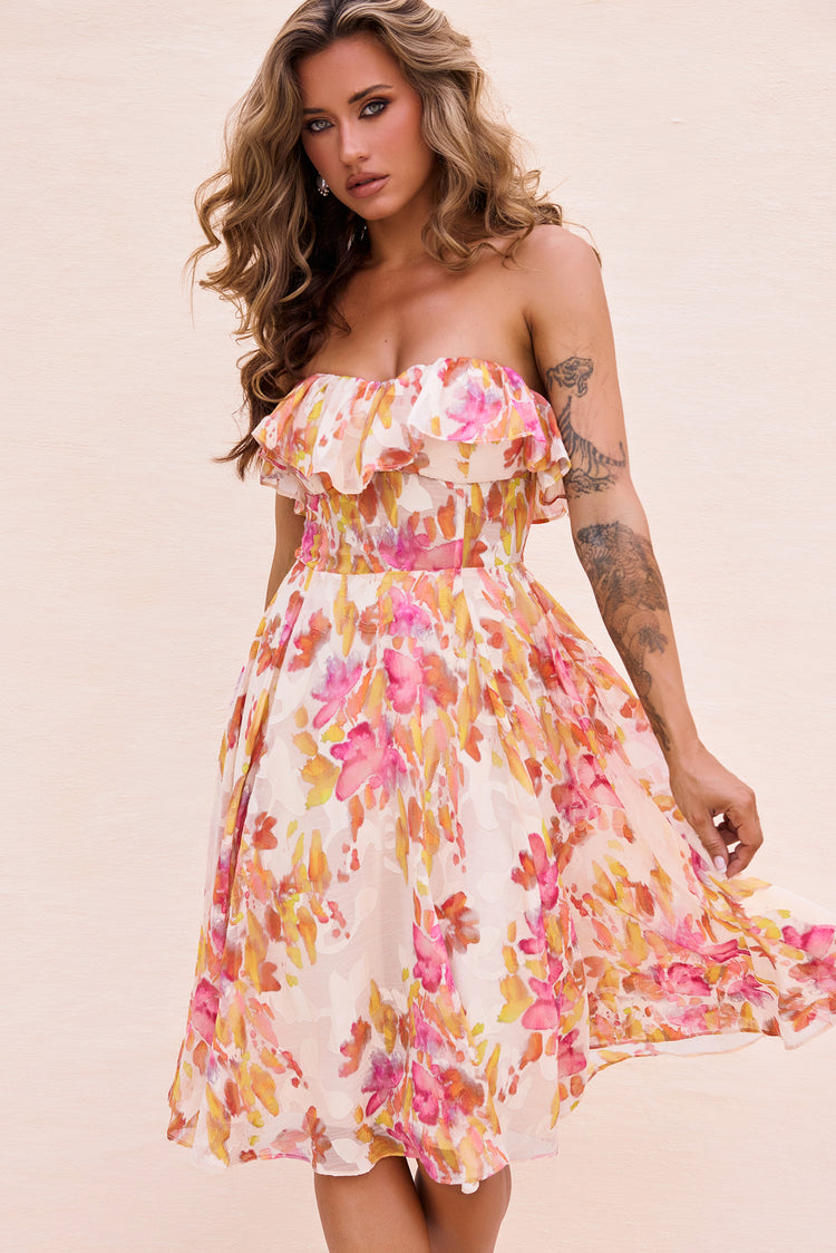 See Me Around Chiffon Midi Dress - Beige