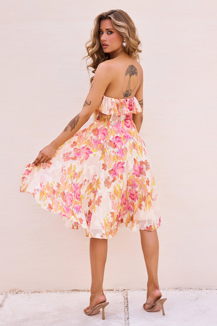 See Me Around Chiffon Midi Dress - Beige