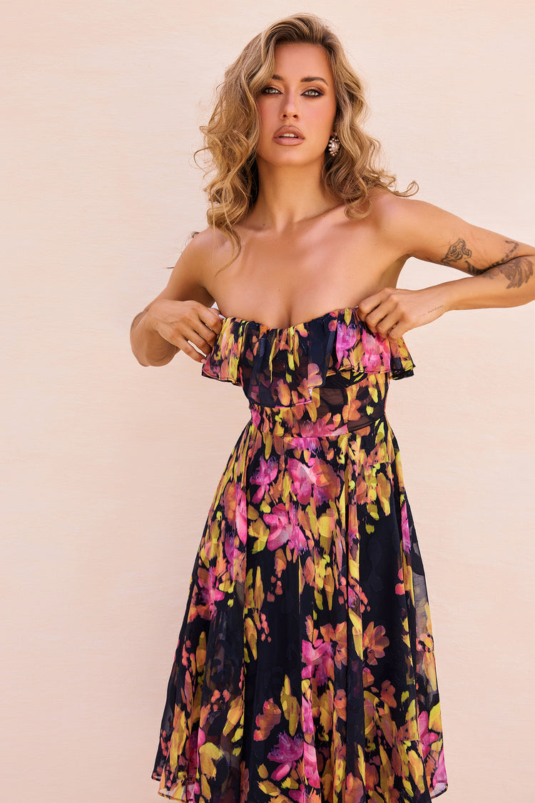 See Me Around Chiffon Midi Dress - Black