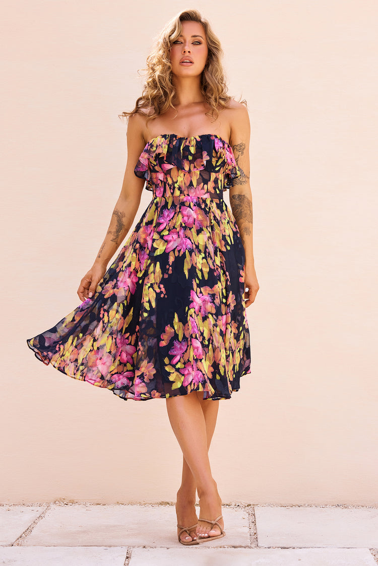 See Me Around Chiffon Midi Dress - Black