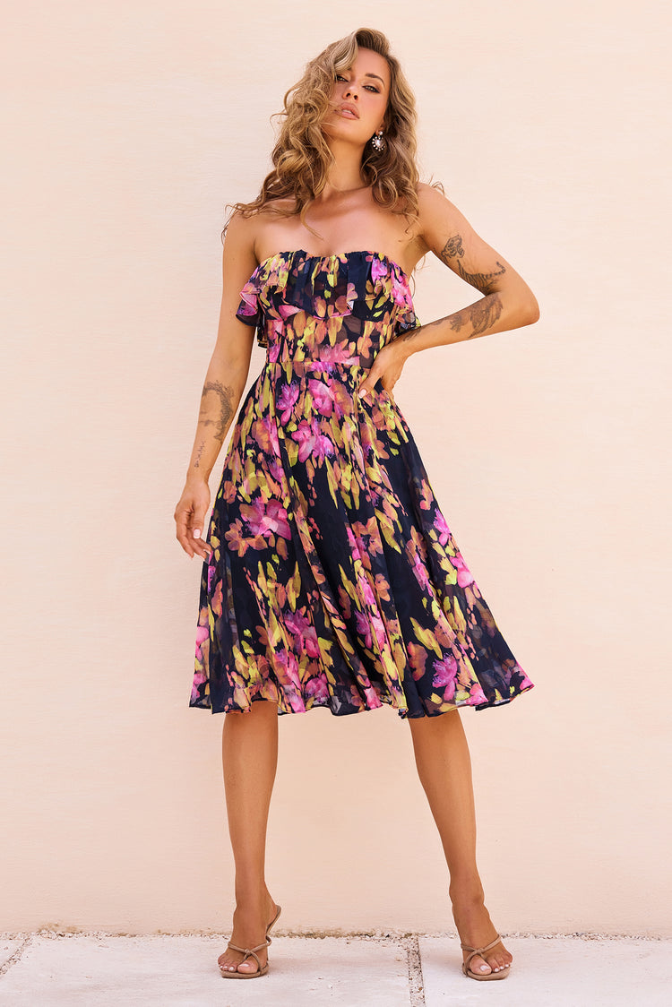 See Me Around Chiffon Midi Dress - Black