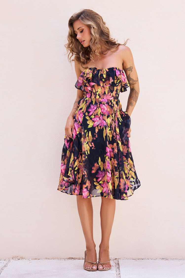 See Me Around Chiffon Midi Dress - Black