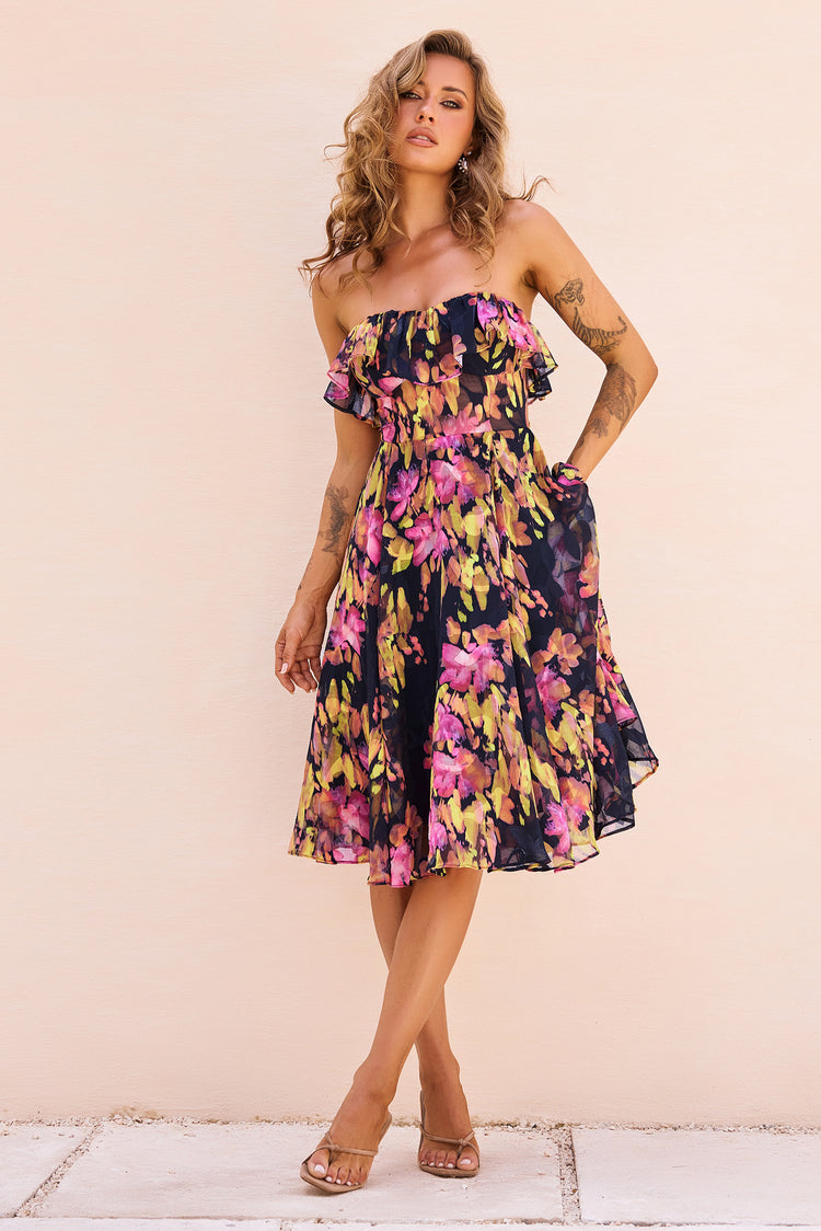 See Me Around Chiffon Midi Dress - Black