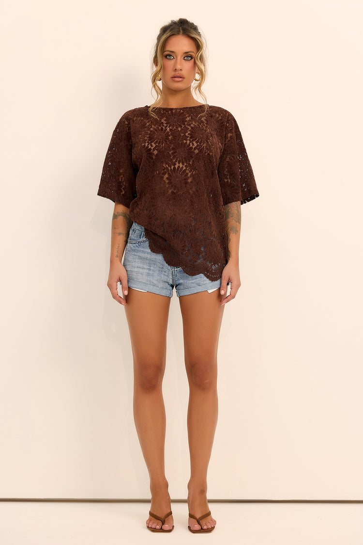 Elodie Lace Top - Brown