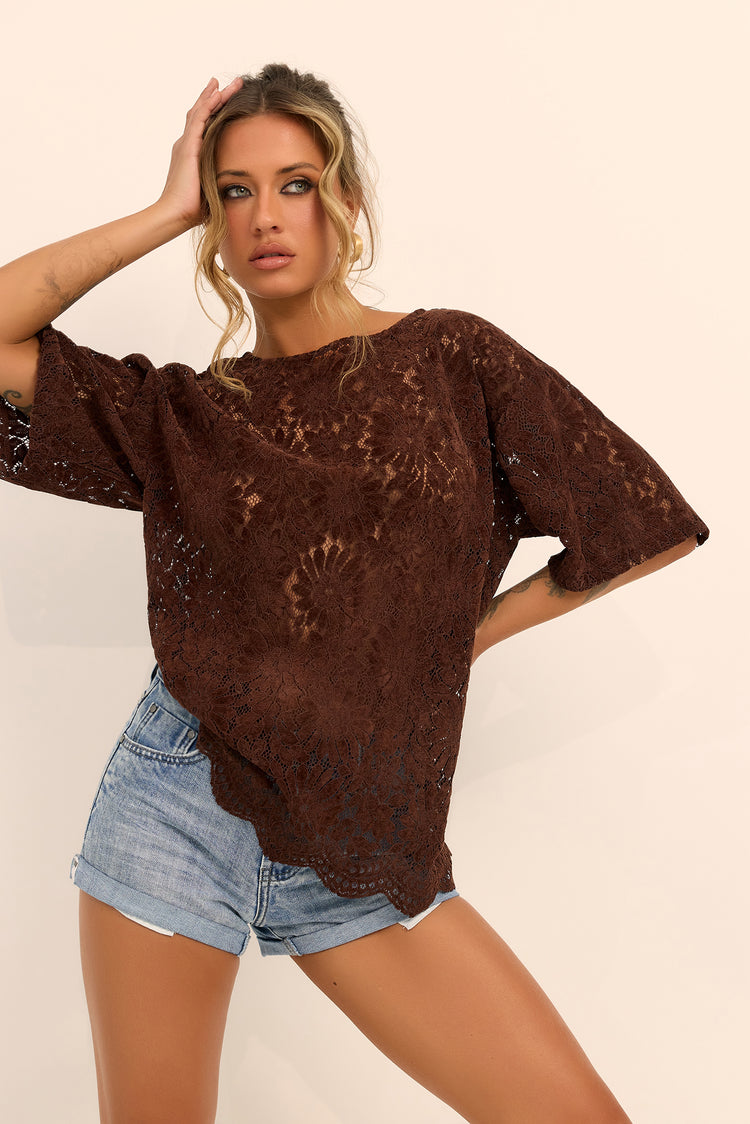Elodie Lace Top - Brown