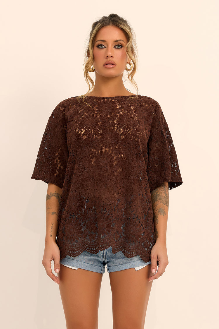 Elodie Lace Top - Brown