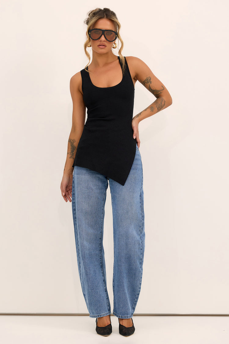 Modern Tide Knit Tank Top - Black