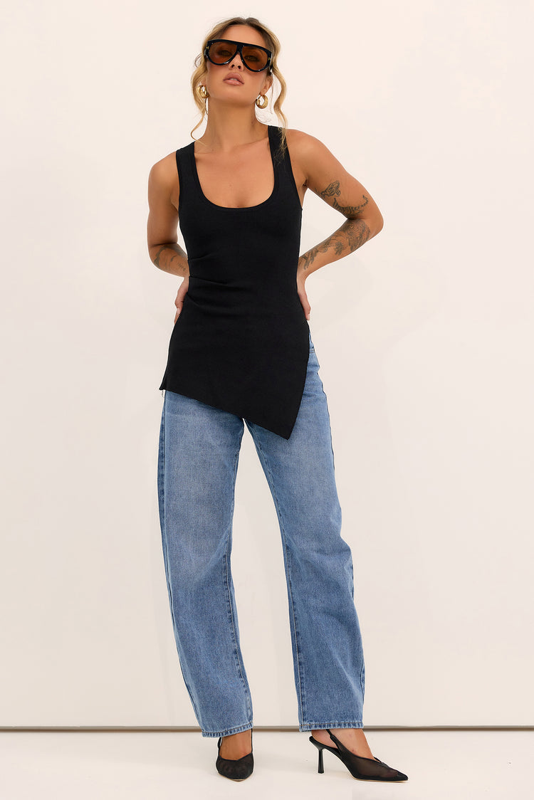 Modern Tide Knit Tank Top - Black