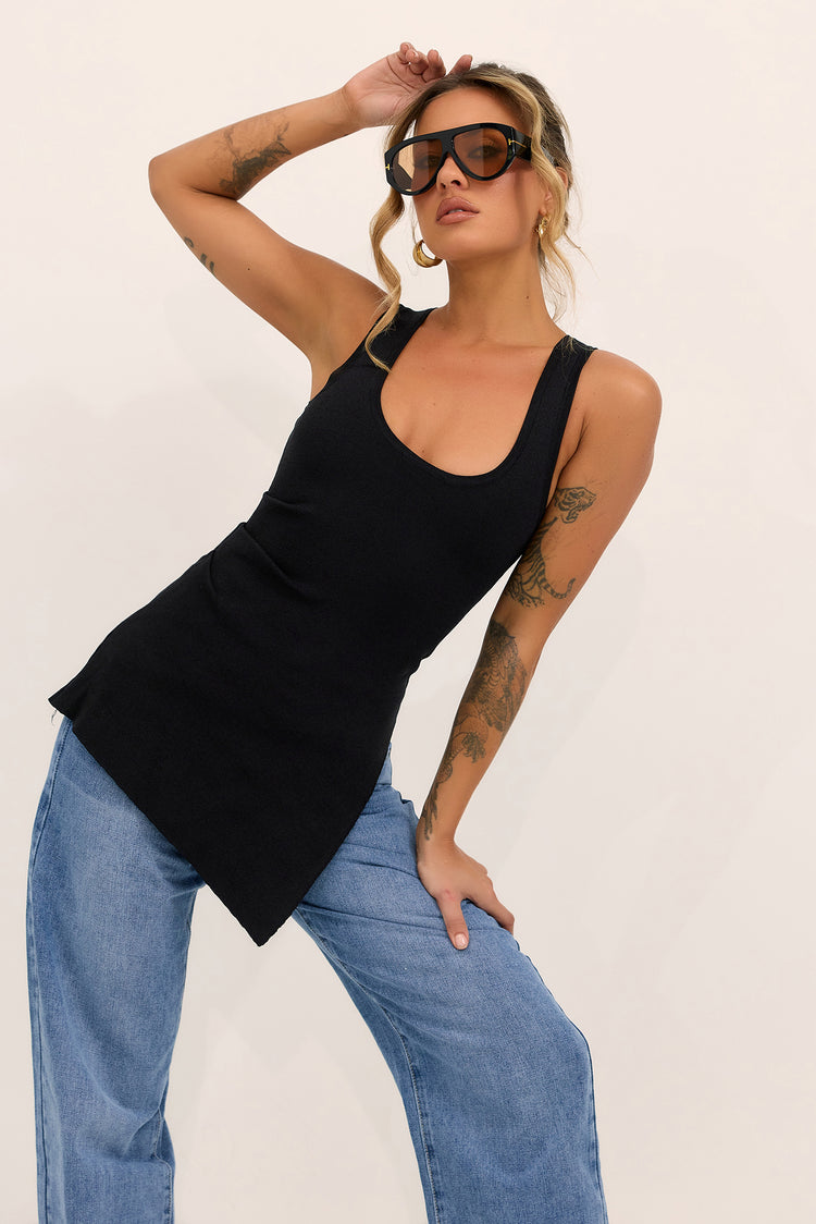 Modern Tide Knit Tank Top - Black