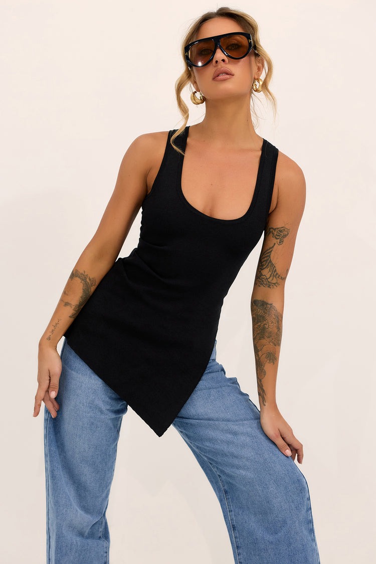 Modern Tide Knit Tank Top - Black