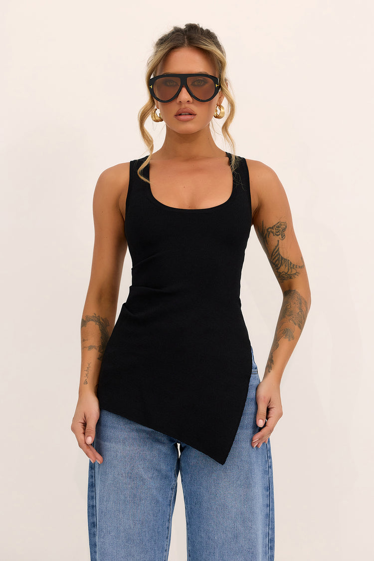 Modern Tide Knit Tank Top - Black