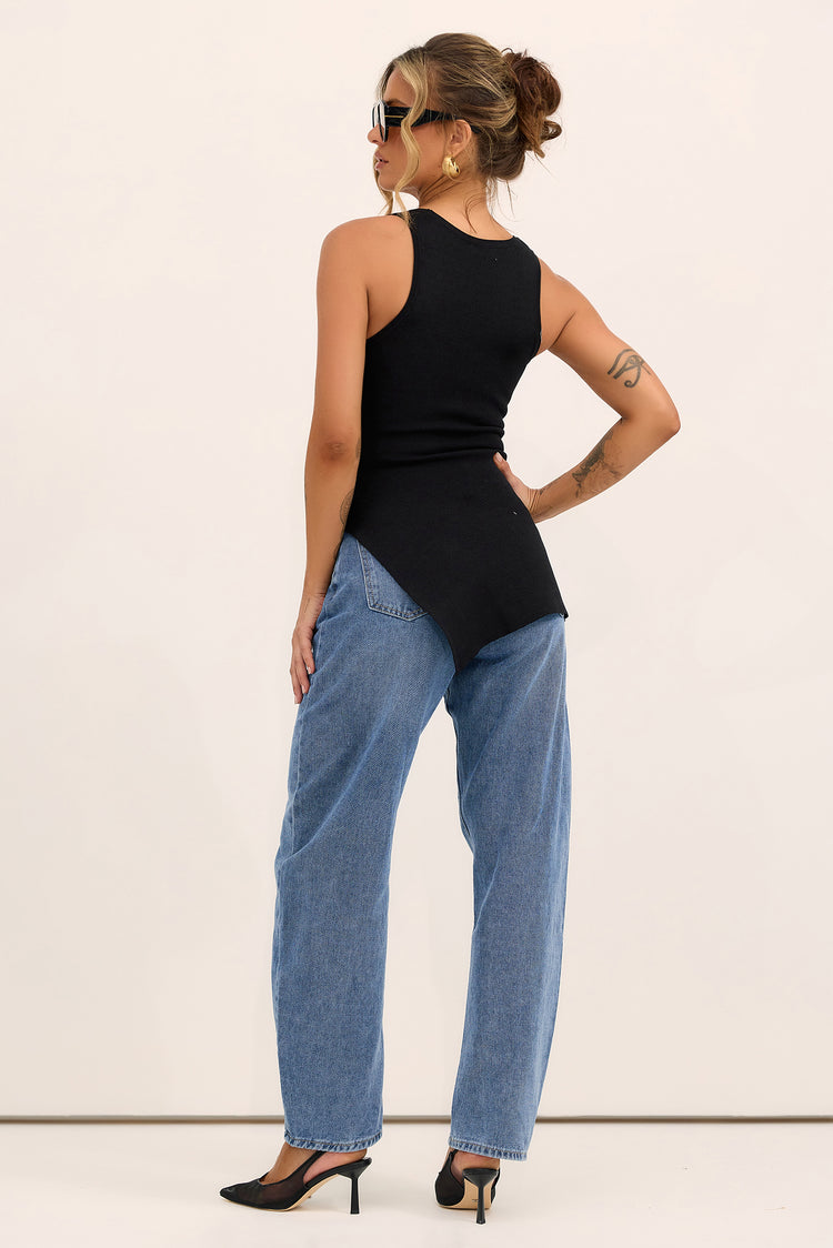 Modern Tide Knit Tank Top - Black