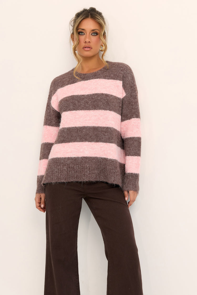 Sweet Escape Knit Sweater - Pink Brown