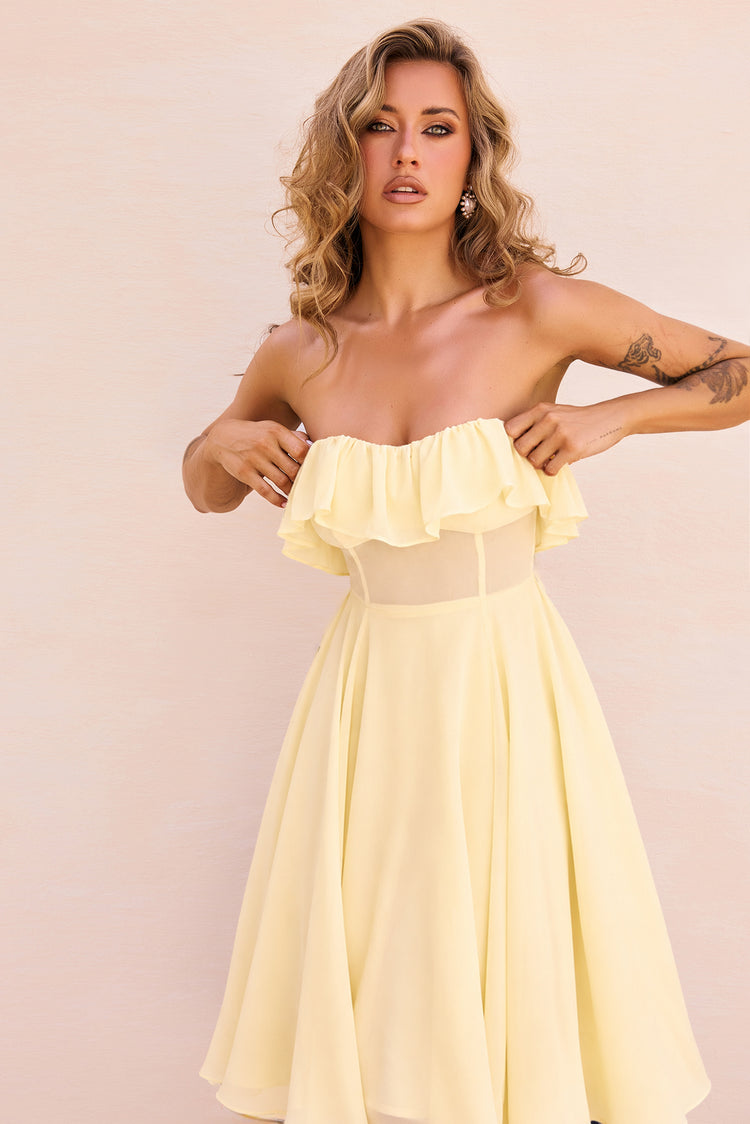 Aurelia Ruffle Chiffon Midi Dress - Lemon